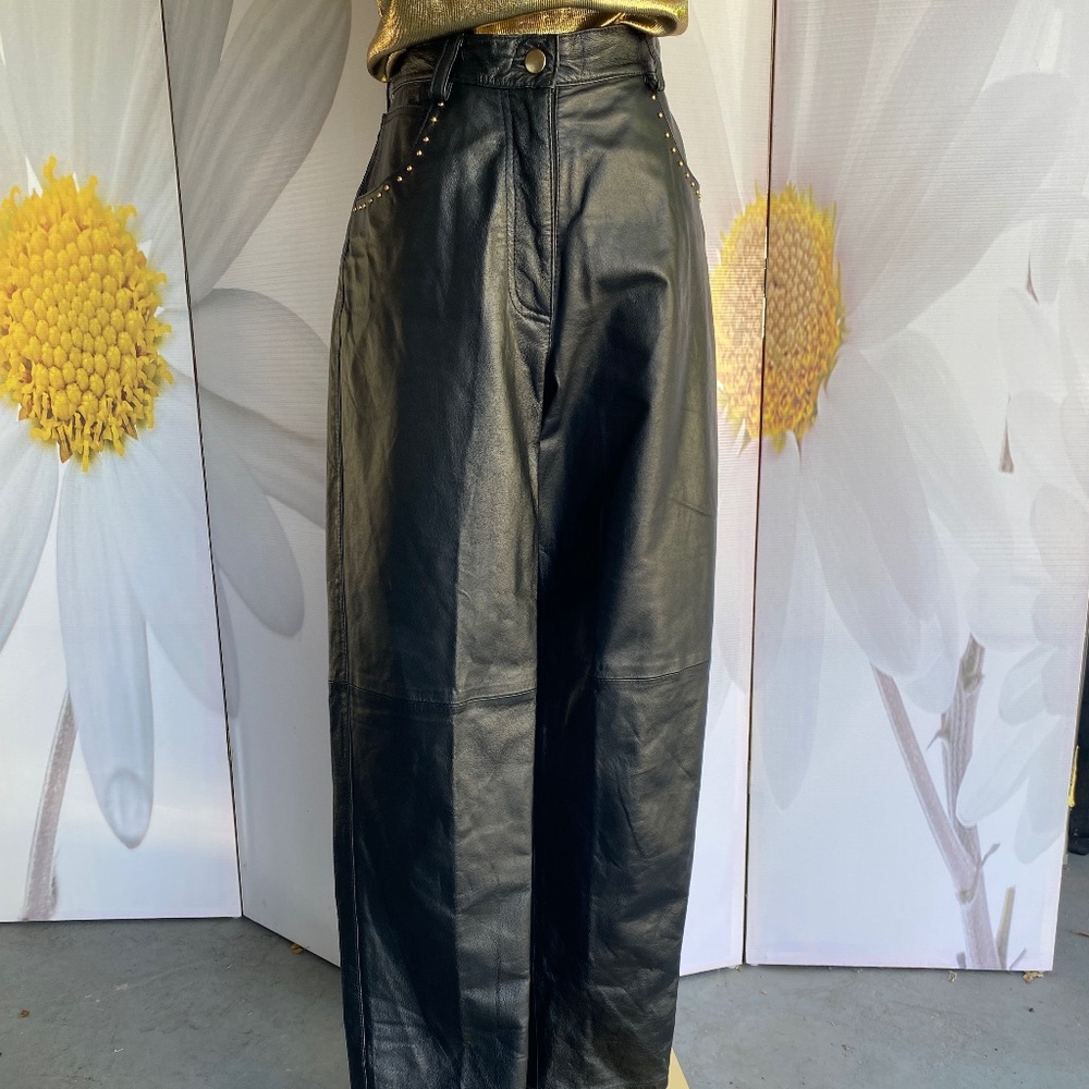 David Benjamin 1980’s leather pants with gold studs